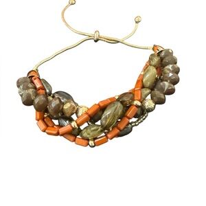 Vintage Multi-Strand Beaded Bracelet with Adjustable Cord